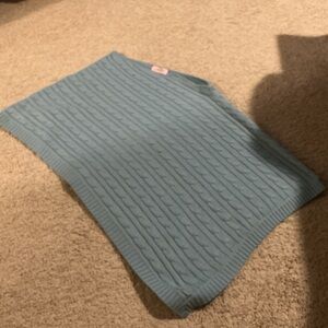 Jennifer Tyler Knit Couture Cable Knit Poncho Silk Cashmere Blue Teal One Size